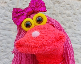 Pink Sock Puppet Girl, Gift For Girls, Birthday Present, Grandma Gift For Grandoughter, Preschool Toys