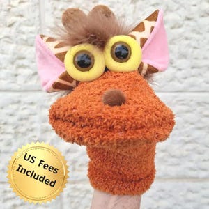 Handmade orange/brown Color Giraffe Sock Puppet , Fun Toy for Pretend Play. Soft, Colorful Design Easy Handling Glove Puppet For Children