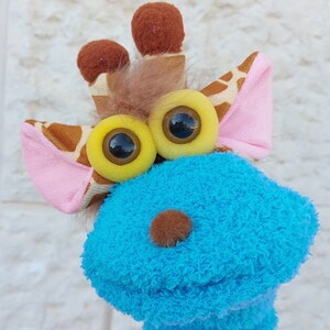 Turquoise Sock Puppet Giraffe, The Kids Presents, Soft Toy For Kids, The Toddler, Animal Toy, Birthday Gift image 3