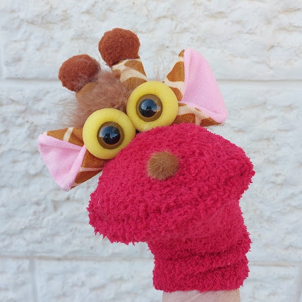 Red Giraffe Sock Puppet, Animal Hand Puppet Gift,