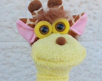 Light Yellow Giraffe Puppet, Animal professional doll, handmade hand puppets for girls, Educational toys for kids