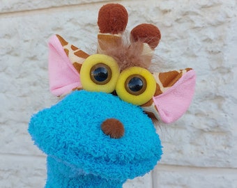 Turquoise Sock Puppet Giraffe, The Kids Presents, Soft Toy For Kids, The Toddler, Animal Toy, Birthday Gift