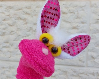 Pink Soft Sock Puppet Rabbit, Sock Puppet,  Girl Birthday Gift,
