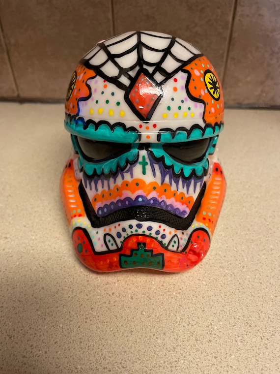 Hand-painted vinyl storm trooper sugar skull helmet