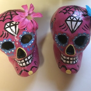 Hand-painted mauve sugar skull with pink flower only
