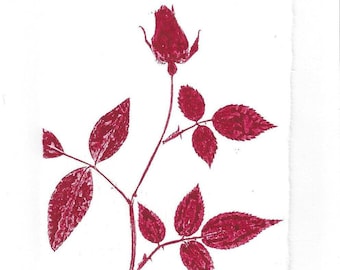 Monoprint Art Card Red Rose No.7
