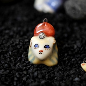 Porcelain Sekhmet Face, for necklace, Powerful amulet for protection of the Egyptian Lioness Goddess.