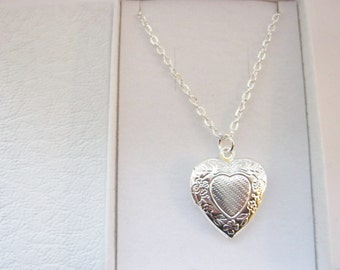 Girls Heart Locket Necklace on Silver Plated Chain, Girls Locket Pendant, Kids Girls Stocking Stuffers Fillers Necklaces Childrens Jewellery