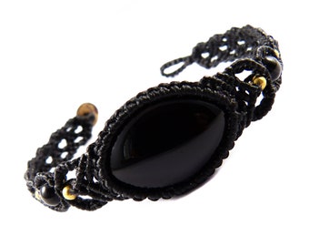 Bracelet avec Black Onyx - Thaïlande Macrame Tribal Style