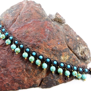 Anklet with Turquoise Beads - Thailand Macrame Tribal Surfer Style