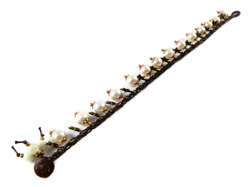 Anklet Real Pearls Stars Macrame Thailand Boho Tribal Surfer Custom Size