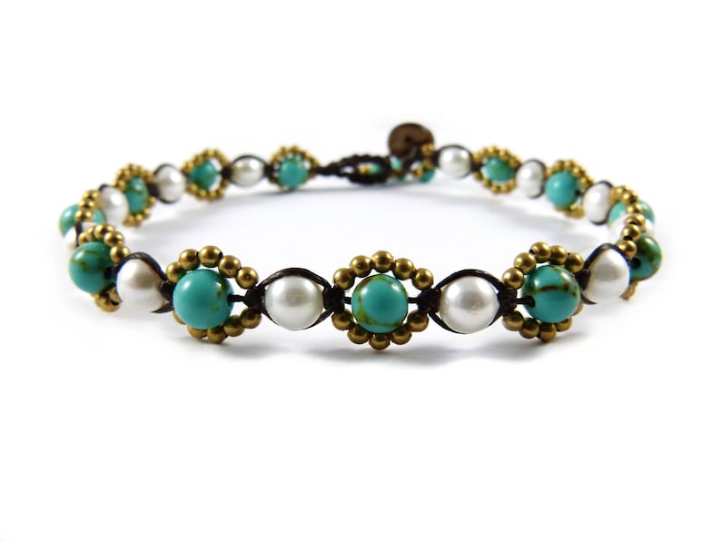 Anklet Real Pearls Stars Macrame Thailand Boho Tribal Surfer Custom Size