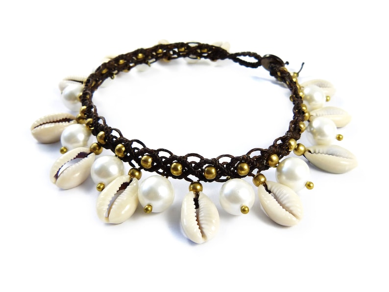 Anklet Real Pearls Stars Macrame Thailand Boho Tribal Surfer Custom Size