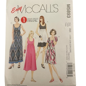 McCall's M5893 Easy Dress High Waist Pattern Plus Sizes 18-24 New Princess Maxi OOP