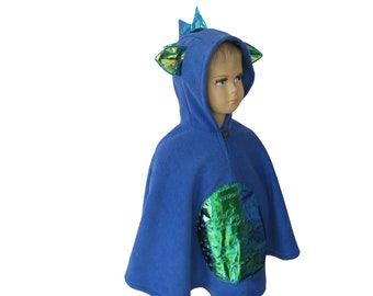 dino / drache halloween fasching kostüm cape poncho für kleinkinder blau