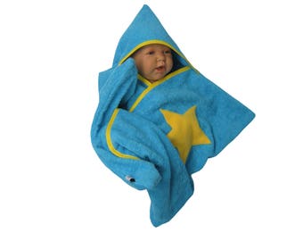 star baby wrap hooded towel baby shower gift bath towel terry cloth blue