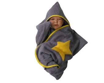 star baby wrap hooded towel baby shower gift bath towel terry cloth grey