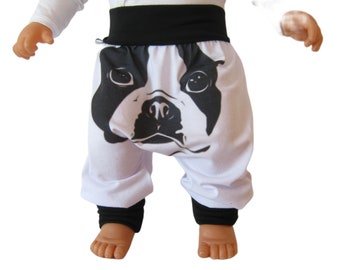 recycled t-shirt harempants " pug " ca. 6 month - ca. 18 month