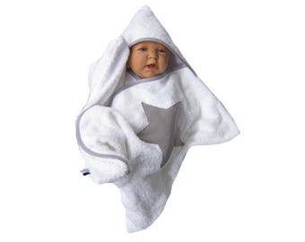 stern star baby wrap kapuzenhandtuch wickeltuch bademantel badetuch frottee weiß