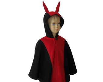 diable halloween costume de carnaval cape poncho pour les tout-petits noir rouge