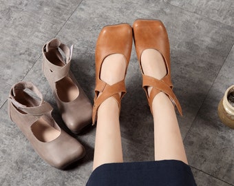 Personal Flat Oxford Women Shoes, Strap Ballet Soft Shoes,Retro Leather Shoes,Summer Shoes,Fashin Style