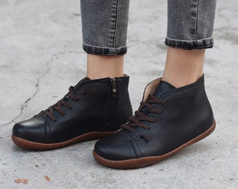 Handmade Shoes,Ankle Boots,Oxford Women Shoes, Flat Shoes, Retro Leather Shoes, Casual Shoes, Short Boots,Booties,Black Booties
