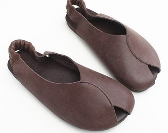 Sandales plates en cuir pour femmes faites à la main, chaussures rétro, chaussures antidérapantes respirantes, chaussures décontractées, slip-ons, chaussures de style personnel