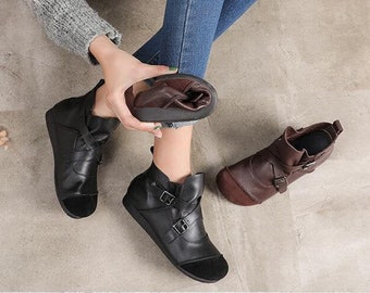 Handmade Soft Oxford Booties,Leather Women Shoes, Women Leather Booties,Short Boots,Soft Leather Comfortable shoes