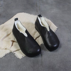 Handmade Women's Winter Flat Shoes,Leather Slip-ons Winter Warm Shoes,Black Oxford Shoes,Brown Leather Boots