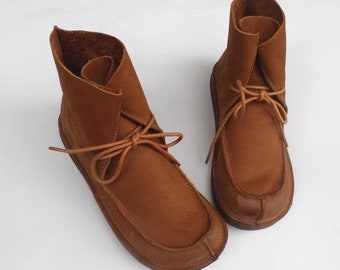 Bottes en cuir pour femmes faites à la main, bottines, chaussures Oxford pour femmes, chaussures plates, chaussures en cuir rétro, pieds nus, bottes courtes, bottines