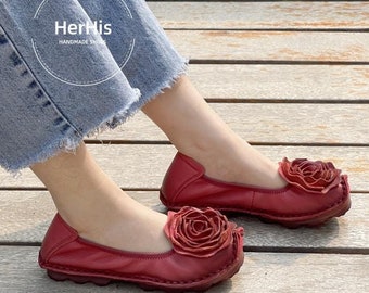 Zapatos de cuero para mujer, zapatos planos de cuero, zapatos planos, zapatos rojos, zapatos cerrados, zapatos azules