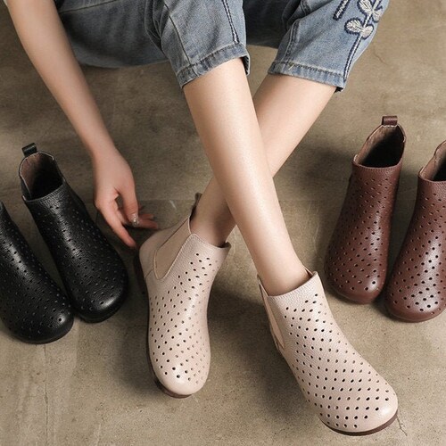 Handmade Women Leather Hollow Sandals 