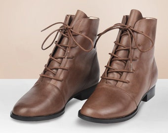 Chaussures en cuir pour femmes faites à la main, bottes de cheville,Oxford Women Shoes, Chaussures plates, Chaussures décontractées, Bottes courtes,Booties,Black Booties,Brown Boots