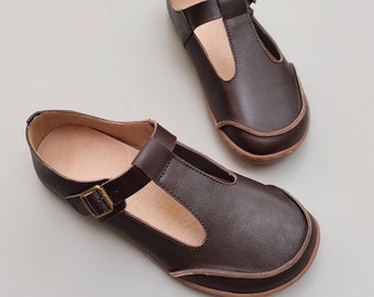 Women's Genuine Leather Shoes,Soft Flat Velcro Shoes,Retro Wide Shoes,Casual Shoes,Brown Shoes