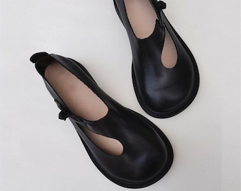 Zapatos de cuero para mujeres hechos a mano, zapatos anchos, zapatos planos, zapatos de cuero de moda, zapatos para niñas, zapatos de otoño / primavera