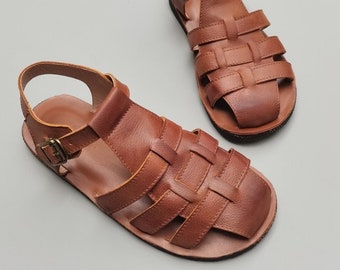 Sandali piatti in pelle da donna fatti a mano, sandali con cinturino, scarpe in pelle, scarpe basse, scarpe estive sandali da donna