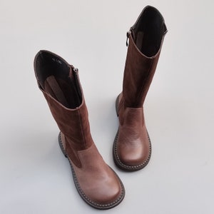 Handmade Winter Leather Boots for Women,Square Heel Mid-high Boots,Women's Leather Boots,Quality Winter Knee High Boots
