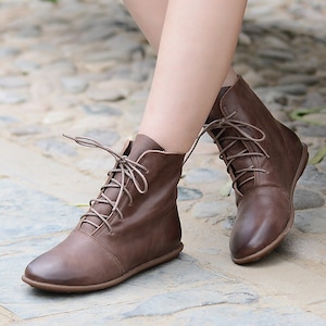 Handmade Women Leather Shoes,Ankle Tie Boots,Oxford Women Shoes, Flat Shoes,Short Boots,Booties,Black Booties,Brown Boots