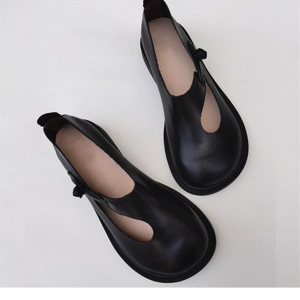 Handmade Women Leather Shoes,Wide toe Shoes, Flat Shoes,Fashionable Leather Shoes,Girls' Shoes,Autumn/Spring Shoes