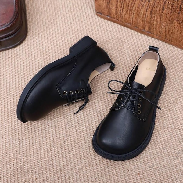 Handmade Women Leather Shoes,Oxford Black Shoes,Flat Shoes,Brown shoes,Tie Shoes,Women Shoes,Women Gift,Comfortable Shoes,Mama's Gift