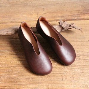 Handmade Soft Brown Women Shoes,Oxford Shoes, Flat Shoes, Retro Leather Shoes, Slip Ons