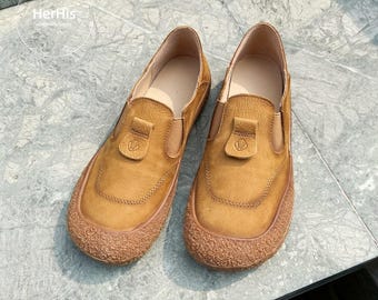 Handmade Plus Size Women Shoes, Flat Leather Shoes,Comfortable Oxford Women Shoes, Retro Leather Shoes, Wide Style Shoes,Slip ons