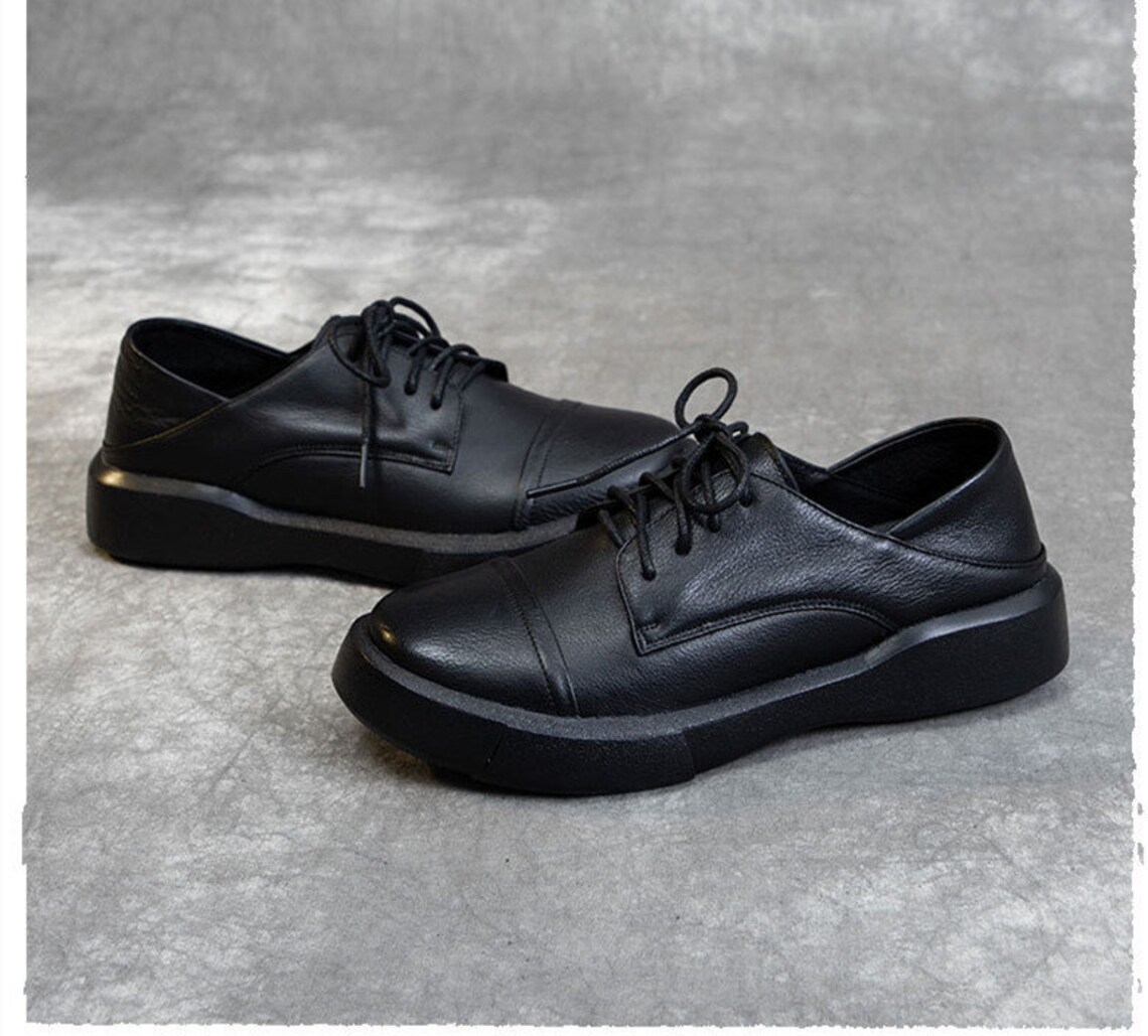 Handmade Black Leather ShoesWomen Flat Tie ShoesOxford Women Etsy