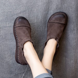 Handmade Women Flat Leather Shoes,Comfortable Oxford Shoes, Soft Leather Shoes, Casual Shoes, Slip Ons, Loafers