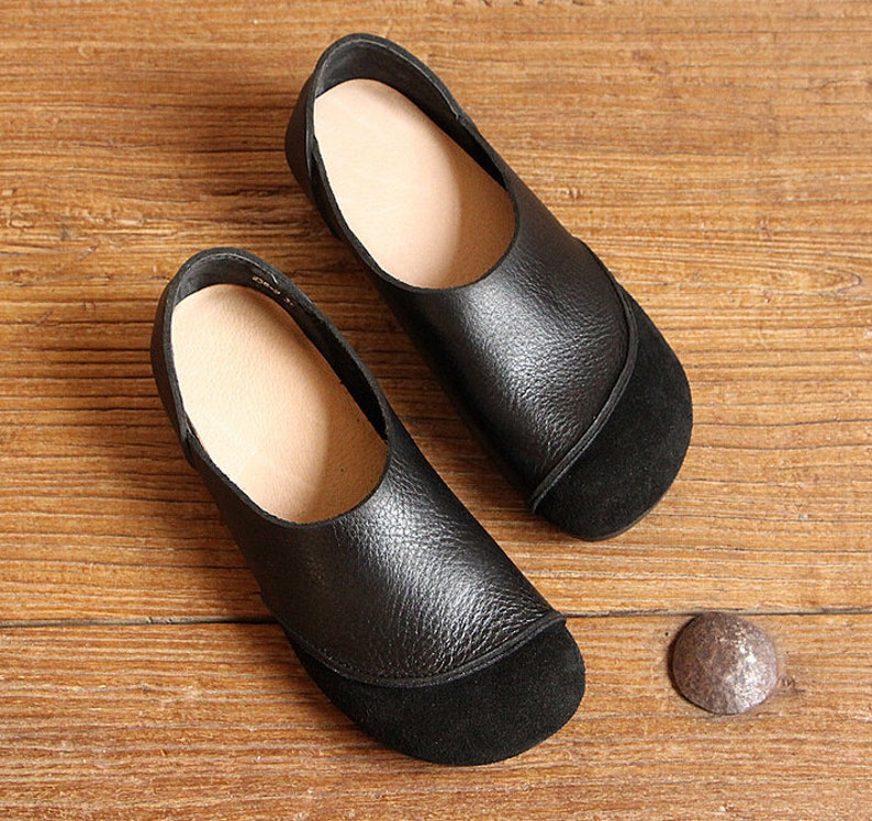 Black Handmade ShoesOxford Women Shoes Flat Shoes Retro | Etsy