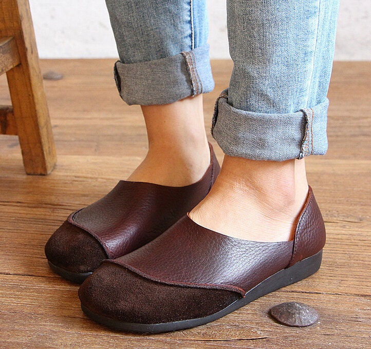 Coffee Handmade ShoesOxford Women Shoes Flat Shoes Retro | Etsy