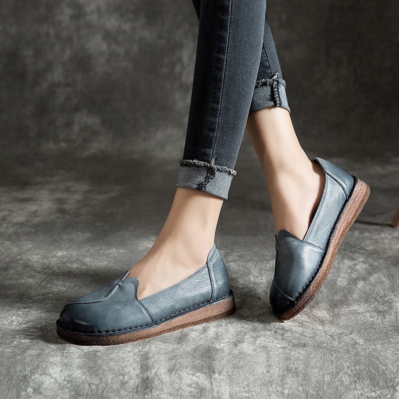 Handmade Soft Leather Shoes for Women,Oxford Mom/'s Shoes Flat Shoes Slip Ons Pregnant Leather Shoes