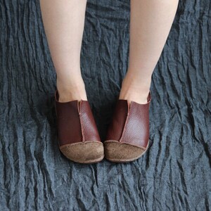 Brown Handmade Shoes,Oxford Women Shoes, Flat Shoes, Retro Leather Shoes, Casual Shoes image 2