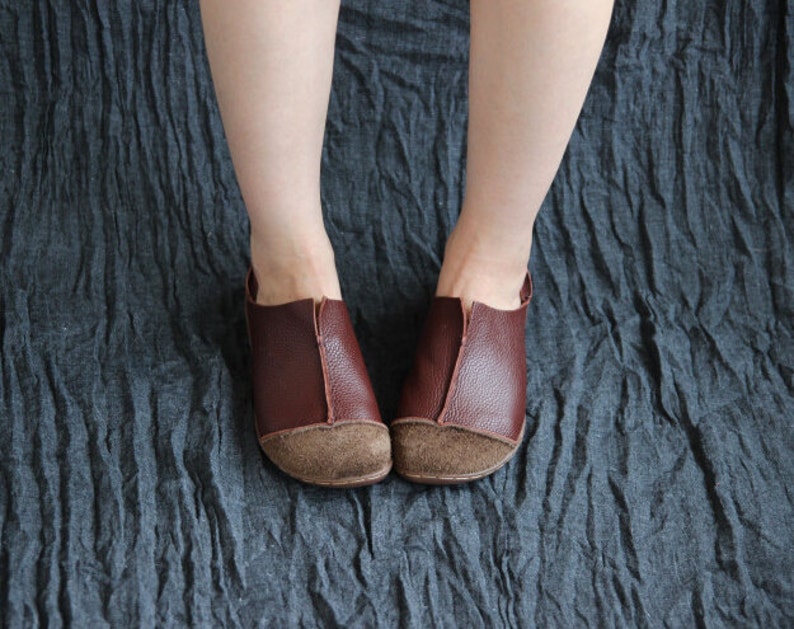 Brown Handmade Shoes,Oxford Women Shoes, Flat Shoes, Retro Leather Shoes, Casual Shoes image 2