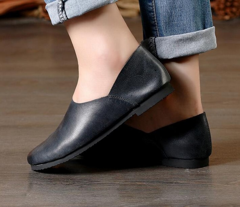 2 Colors Handmade Soft Leather Flat ShoesOxford Women Shoes | Etsy